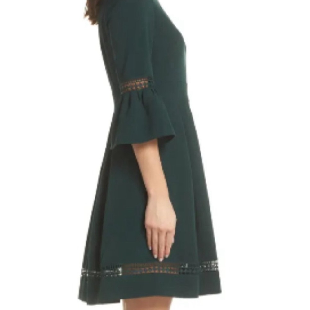 Eliza J Sz 4 Cocktail Dress Classic Classy Fit Flair Croched Eyelet Trim Black - Picture 2 of 16